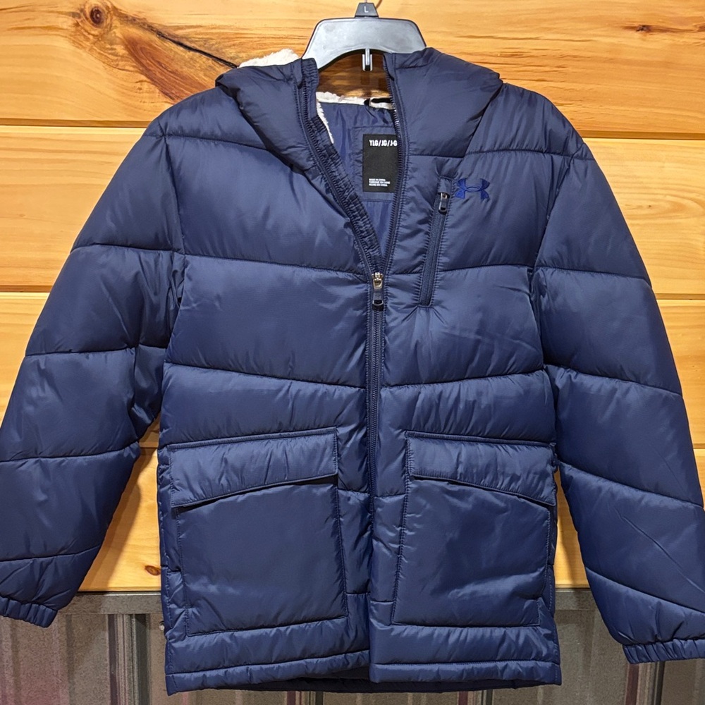 Under Armour Kids midnight Navy Puffer Jacket size youth large NWT